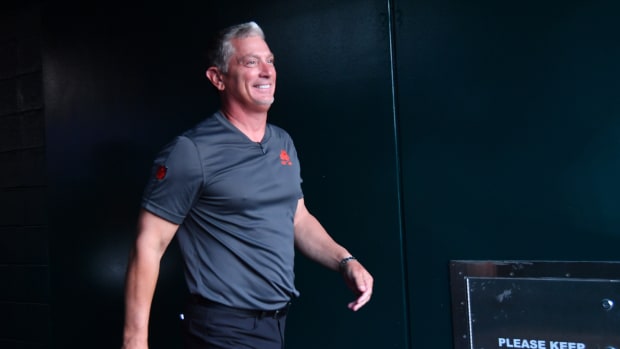 Aug 17, 2023; Philadelphia, Pennsylvania, USA; Cleveland Browns defensive coordinator Jim Schwartz walks to the field against the Philadelphia Eagles at Lincoln Financial Field.